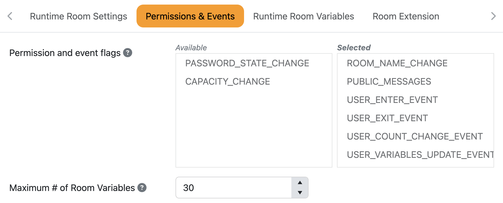 Permissions and events
