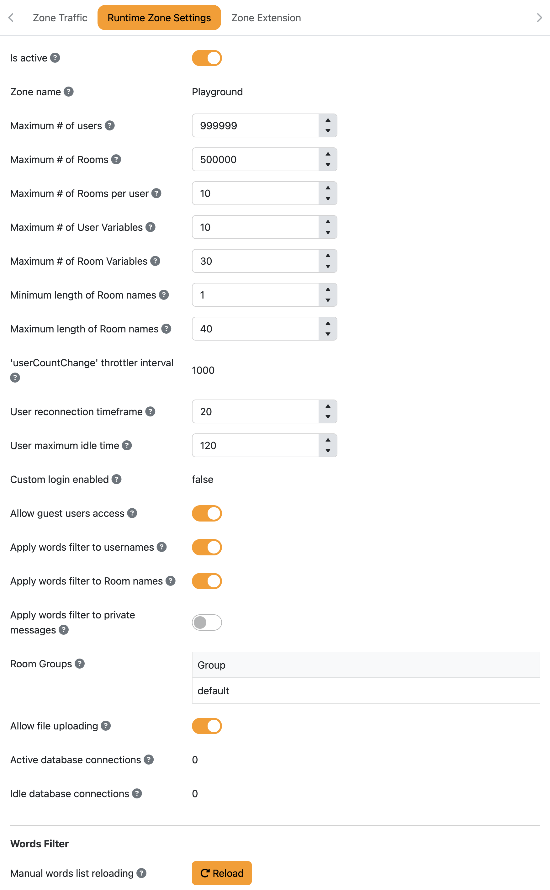 Runtime Zone settings