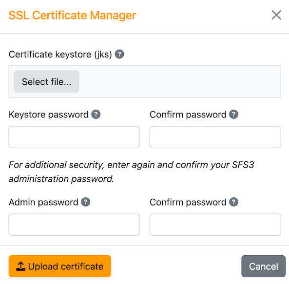 certificate upload dialogue
